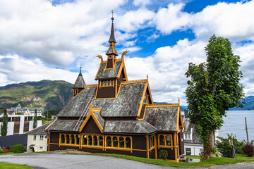 St. Olaf's Church. An Anglican church in the village of Balestrand in Sogndal Municipality in the...