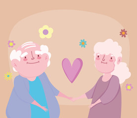 happy grandparents day, old couple cartoon in love adorable
