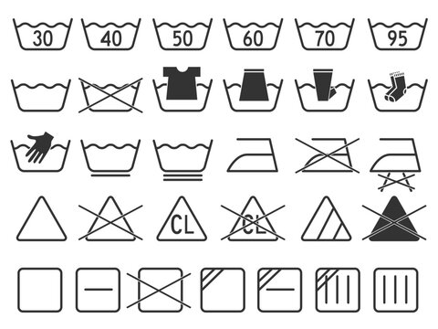 grey monochrome simple laundry symbols round or curved style icons set element for garment industry flat vector design