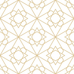 Delicate pattern in islamic style. Seamless arabic geometric vector texture. Ornamental backgroung in gold and white