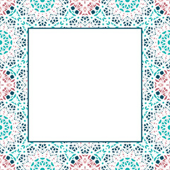 Oriental ornamental mosaic border. Arabic design for page decoration. Vector asian square frame.