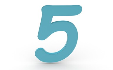 3D numeral five on white background