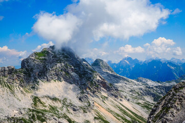 Naklejka premium Julian Alps and Triglav National Park in Slovenia, defocused
