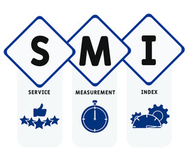 SMI - Service Measurement Index acronym, business concept. word lettering typography design illustration with line icons and ornaments.  Internet web site promotion concept vector layout.  