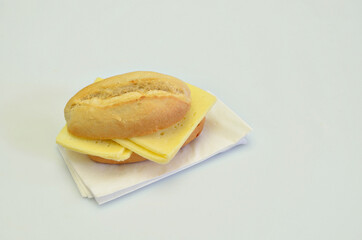 Cheese sandwich on white Napkin, closeup, isolated on white Background