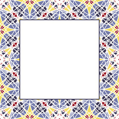 Oriental ornamental mosaic border. Arabic design for page decoration. Vector asian square frame.