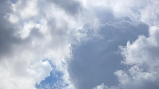 Massive rain clouds - cumulus congestus or towering cumulus - forming in the blue sky