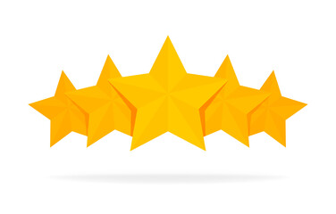 Five Stars Rating Gold icon. 3D cartoon game design ui elements. Win Prizes, Ratting, Award, Success concept. Vector