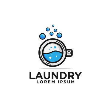 Logo Design Laundry Icon Washing Machine With Bubbles For Business Clothes Wash Cleans Modern Template