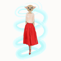 Dog hipster girl, fashion animal vector illustration