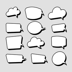 Vector set of stickers of speech bubbles. Blank empty white speech bubbles