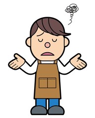 エプロンをつけた男性 残念