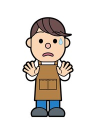 エプロンをつけた男性 焦る