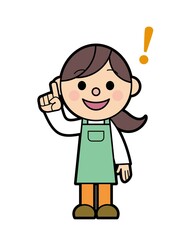 エプロンをつけた女性 ひらめく