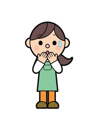 エプロンをつけた女性 焦る