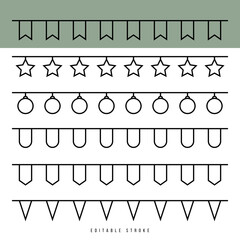 Set flag garland outline in minimalistic style on white background