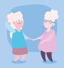 happy grandparents day, cartoon characters two old grandmothers