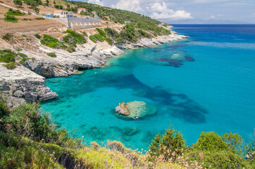 Fototapeta na wymiar Picturesque Xigia sandy beach on north east coast of Zakynthos island, Greece