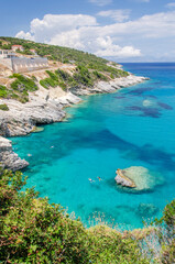 Fototapeta na wymiar Picturesque Xigia sandy beach on north east coast of Zakynthos island, Greece