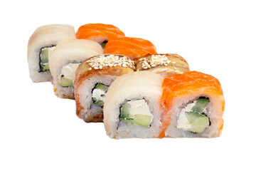 Sushi set on a white plate. Isolated on a white background