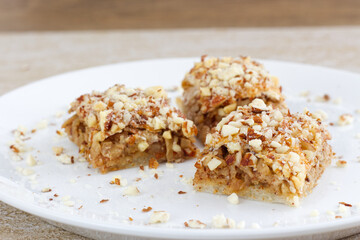 Homemade Healthy apple pie with crushed almonds, gluten-free.