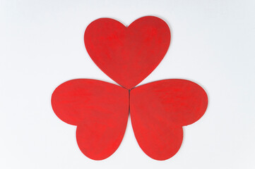 red heart top view on a white background, copy space and mock up