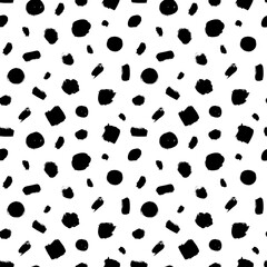Polka dot grunge seamless vector pattern. Circle brushstrokes and rounded shapes. Hand drawn abstract ink background. Smears, circles, dots, splotches, blobs. Abstract wallpaper design, textile print