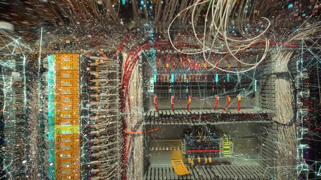 Abstract animation of working programmable logic controller box PLC. Augmented reality