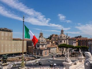 view of Venice square and waving Italian flag