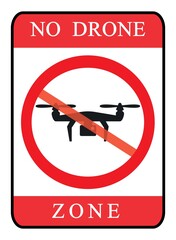 No drone zone sign. No drones icon vector. Flights with drone prohibited