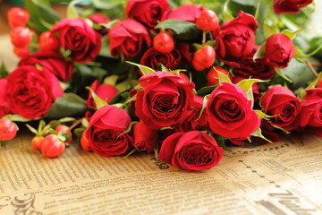 red roses on decorated paper 
