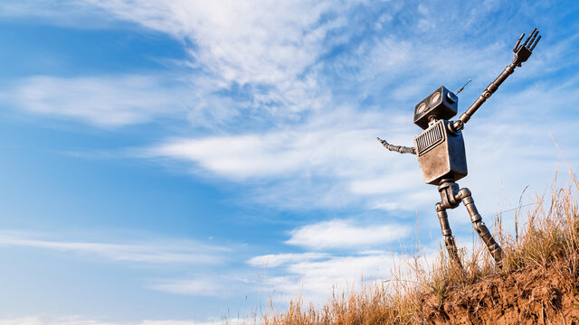 Robot on a background of blue sky