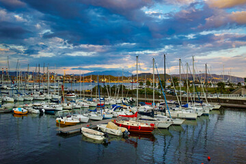 La Spezia Italy 09/22/2016 Evening panorama on the port of La Spezia Liguria Italy