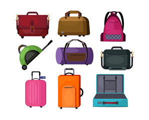 Travel bags set. Collection for journey and trip bags. Can be used for topics like tourism, transportation, vacation