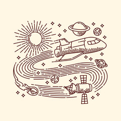 Rocket adventure line illustration