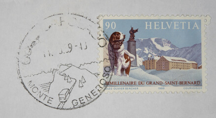 Brief Mail Post letter gestempelt used slogan alt old vintage retro Hund Schweiz helvetia...