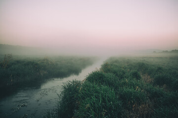 hazy misty morning river 