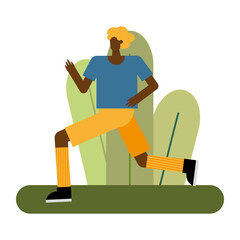 young afro man running practicing activity character