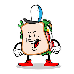 Funny Toast Mascot Characters wearing cap, healty food for breakfast cartoon vector