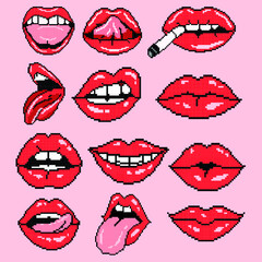 Vector illustration sexy lips in pixel art