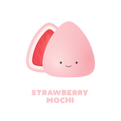 Japanese Strawberry Mochi Cute Character Food Icon Vector Illustration Background