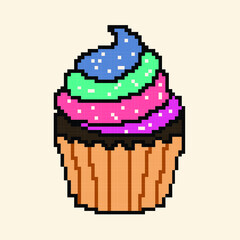 Cupcake in pixel art vector illustration