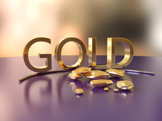 Gold nuggets - raw gold Aurum (Au) financial commodity 3D background