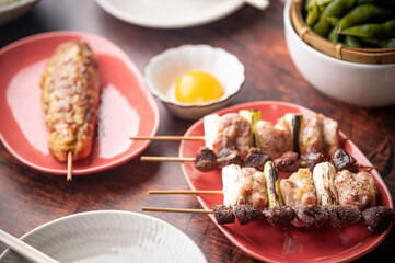 japanese izakaya style yakitori, negima and tsukune