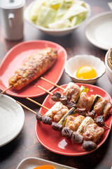japanese izakaya style yakitori, negima and tsukune