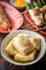 agedashi tofu, japanese fried tofu with shredded daikon