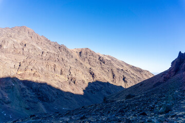 High Atlas Mountains in Morocco.  Road to Toubkal in Toubkal National Park