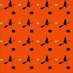 Halloween witch and pumpkin seamless pattern and  background vector