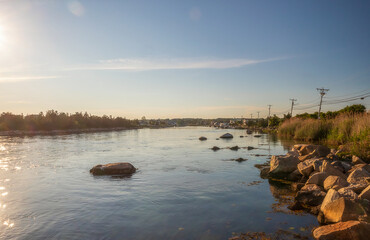 View of Annaquatucket River, North Kingstown, Rhode Island, on sunset