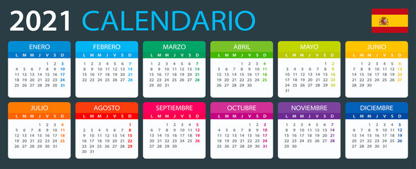2021 Calendar - vector illustration. Spanish version